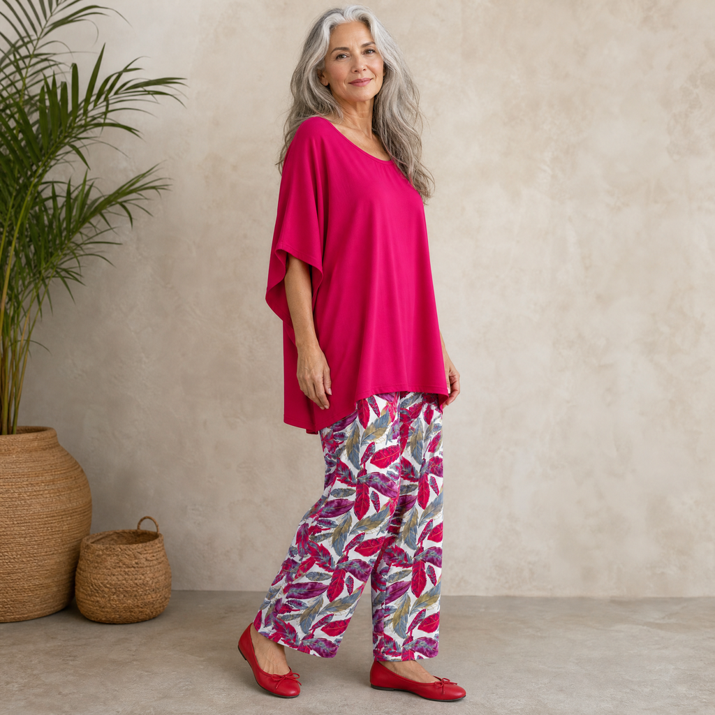 Women's Cotton Batwing Blouse - Fucsia