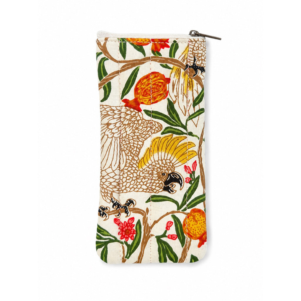 100% Cotton Bird Print Glasses Case - White
