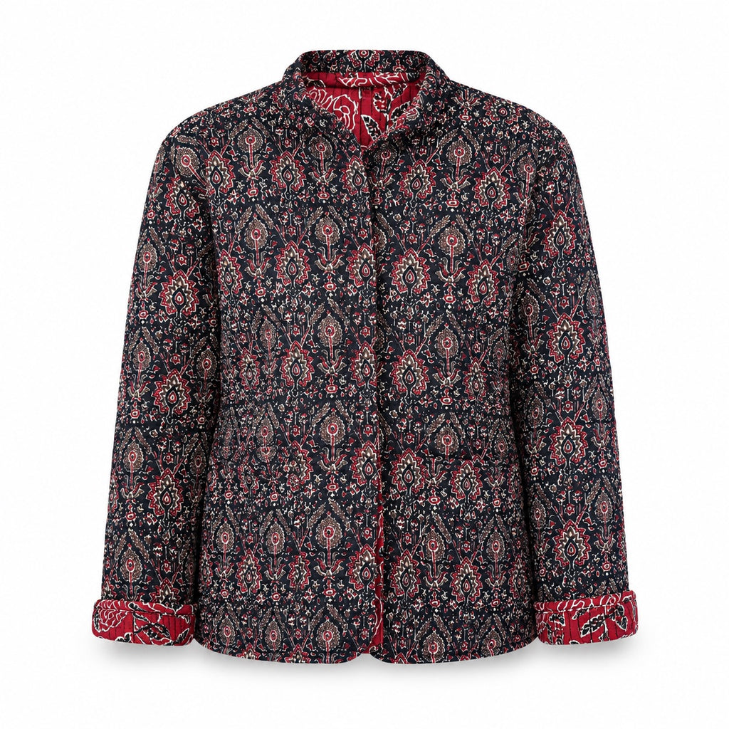 Women's Reversible Padded Kantha Jacket - Floral Print
