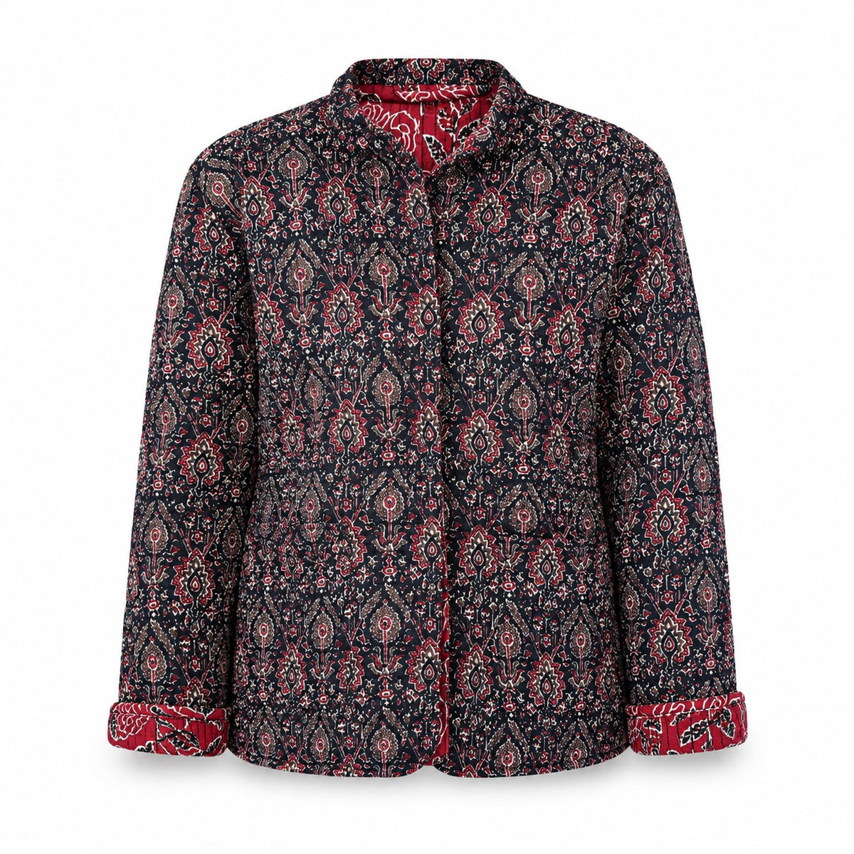 Women's Reversible Padded Kantha Jacket - Floral Print