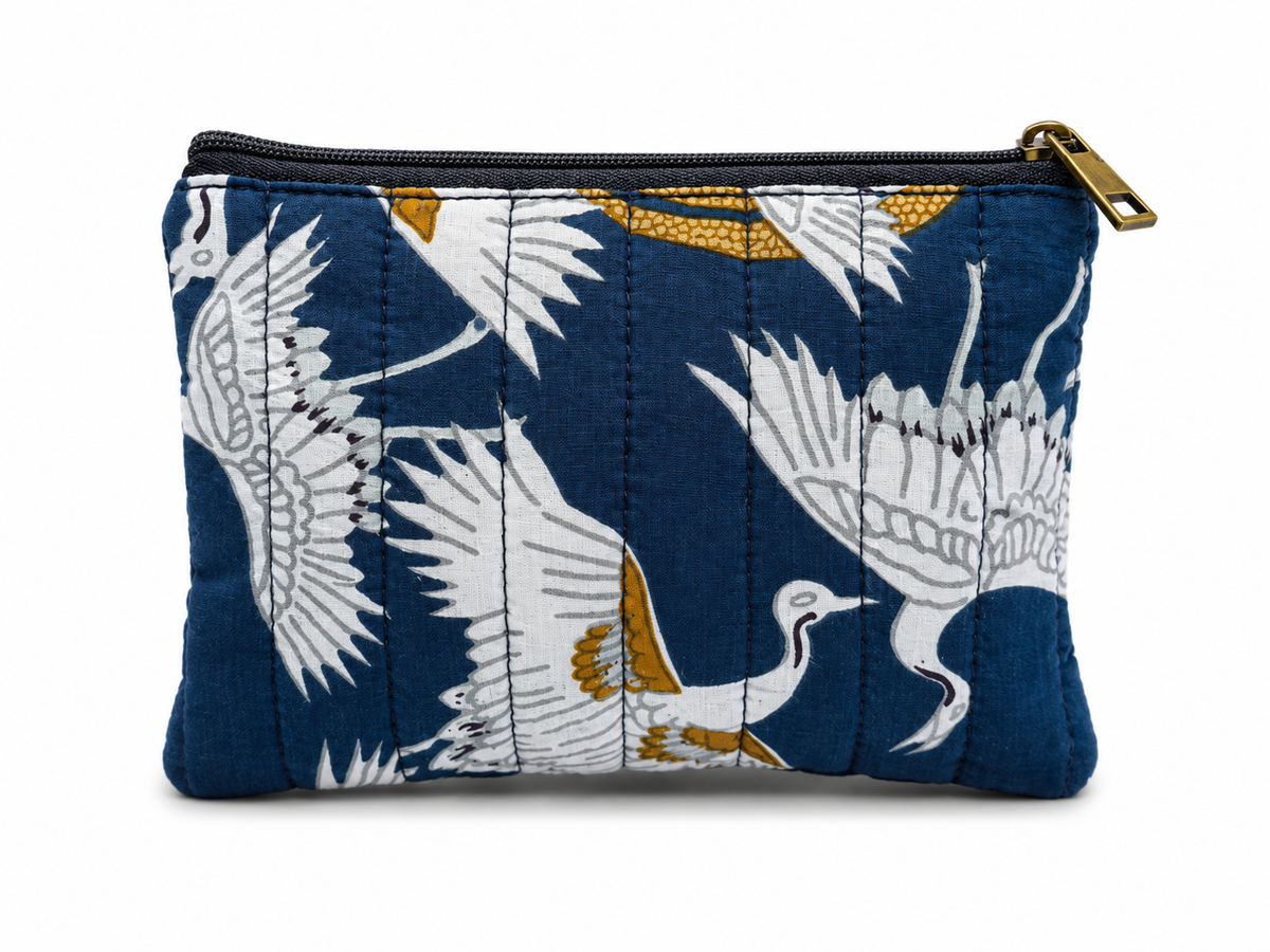 100% Cotton Stork Print Make Up Bag - Blue