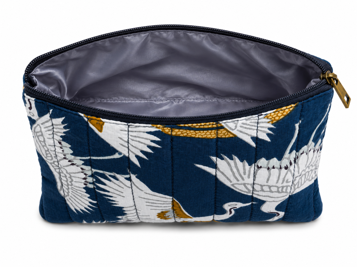 100% Cotton Stork Print Make Up Bag - Blue