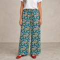Women's Feather Print Cotton Trousers - Blue/Green