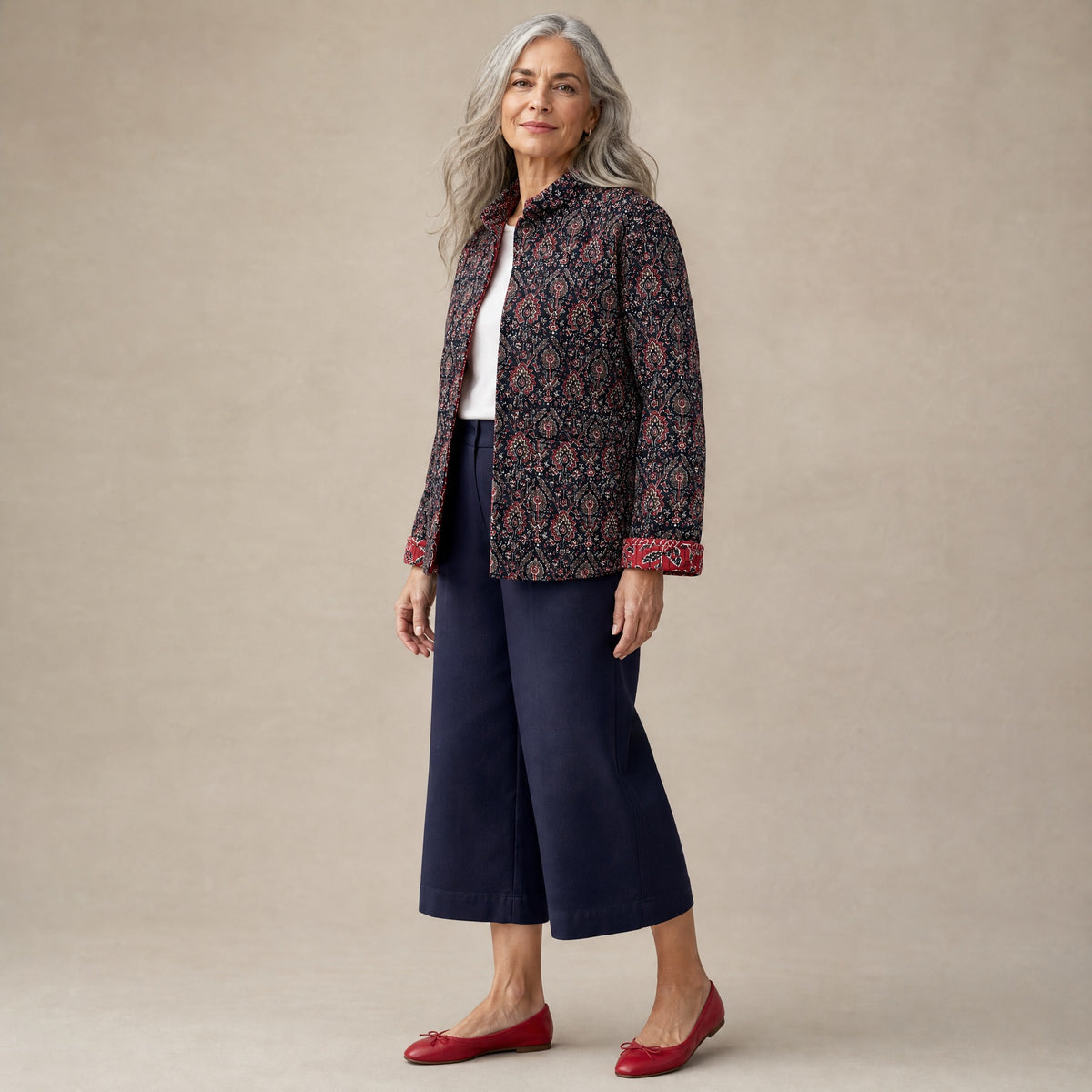 Women's Reversible Padded Kantha Jacket - Floral Print