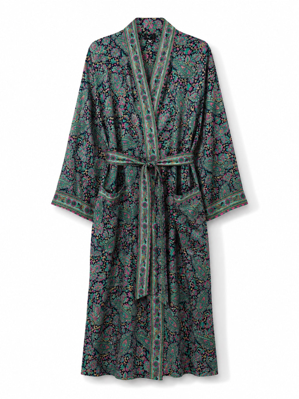Women's Art Silk Dressing Gown - Blue Paisley