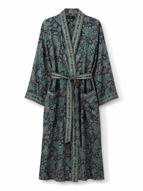 Women's Art Silk Dressing Gown - Blue Paisley