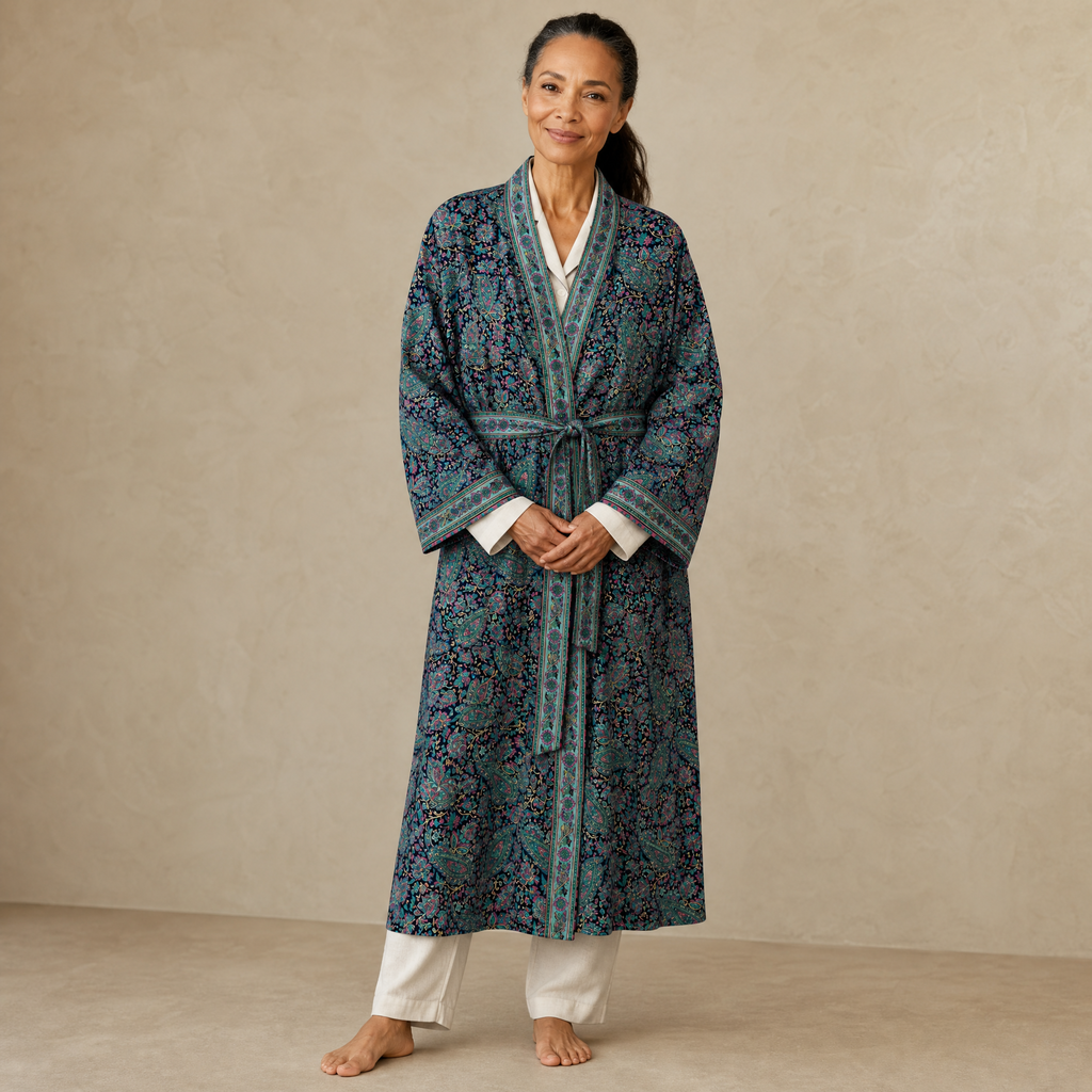 Women's Art Silk Dressing Gown - Blue Paisley