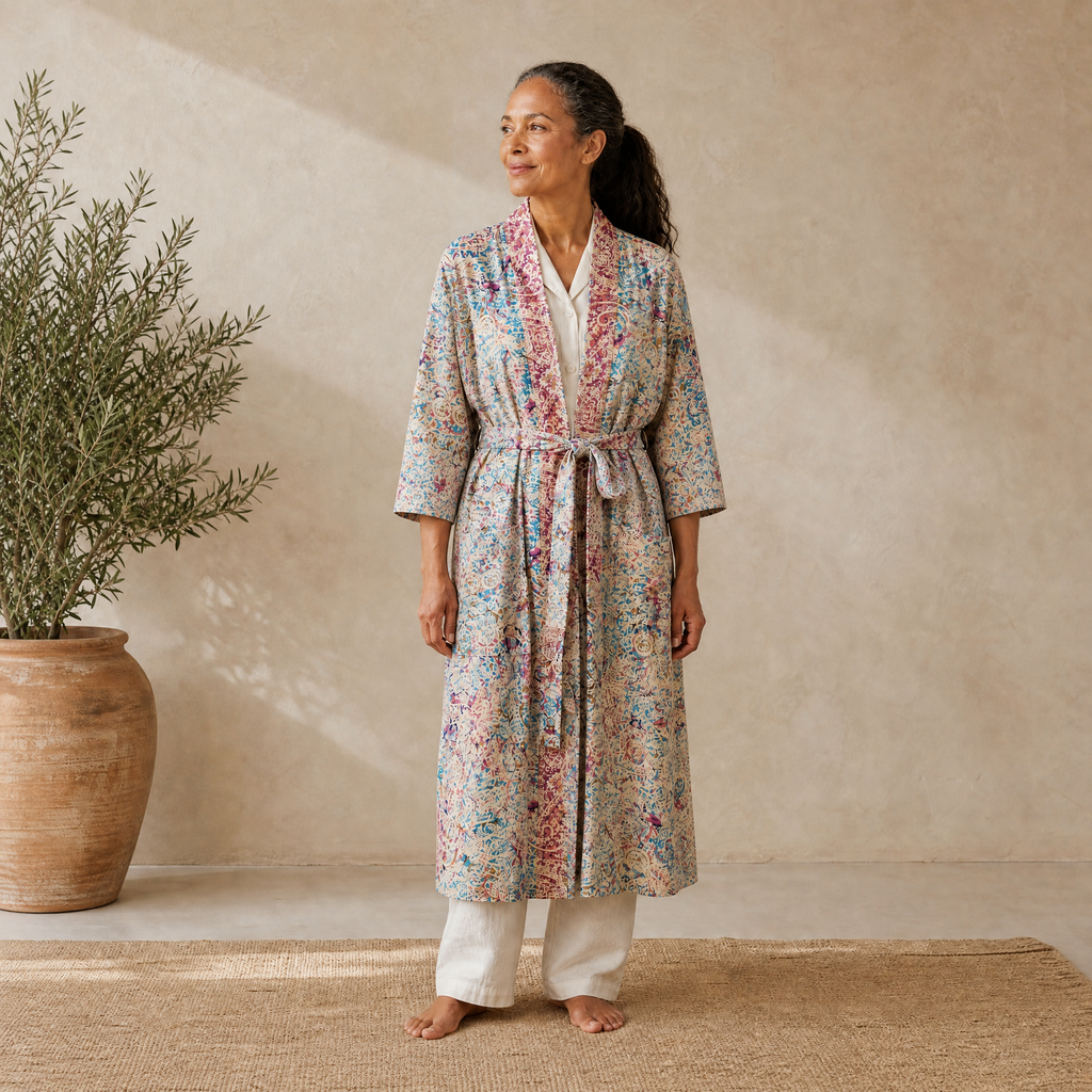 Women's Art Silk Dressing Gown - Faded Paisley
