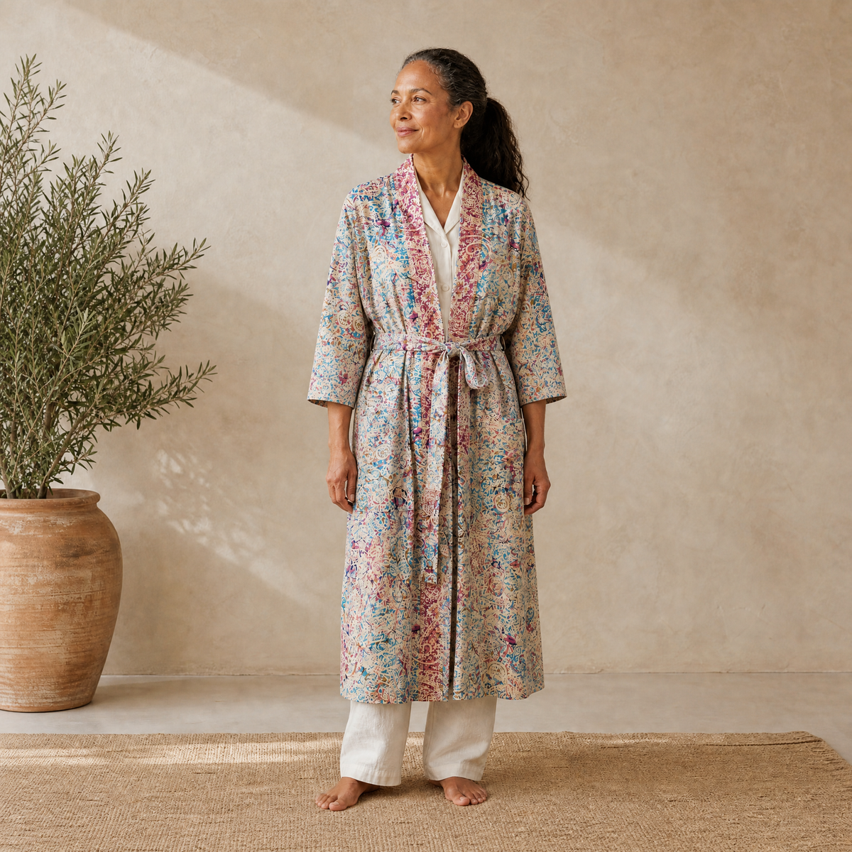 Women's Art Silk Dressing Gown - Faded Paisley