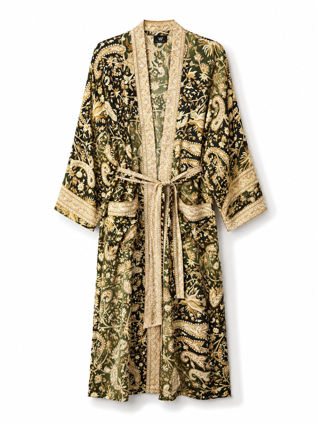 Women's Art Silk Dressing Gown - Gold Paisley