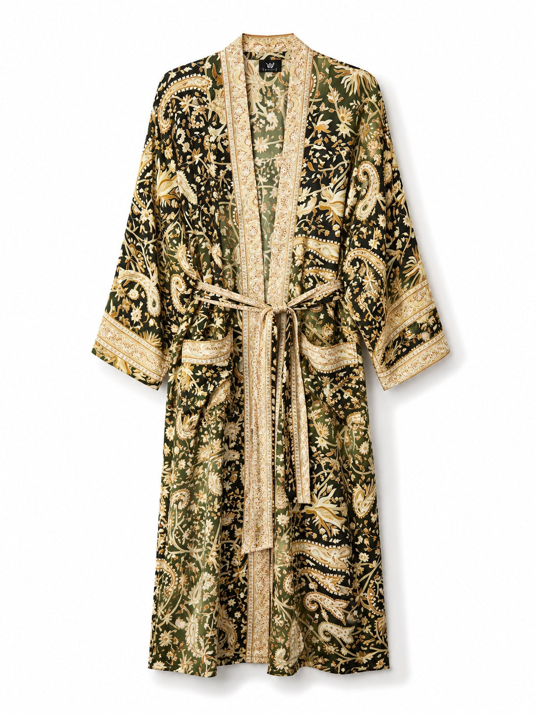 Women's Art Silk Dressing Gown - Gold Paisley