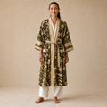 Women's Art Silk Dressing Gown - Gold Paisley