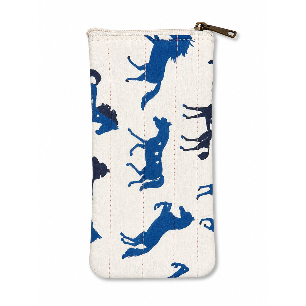 100% Cotton Equestrian Print Glasses Case - White/Blue