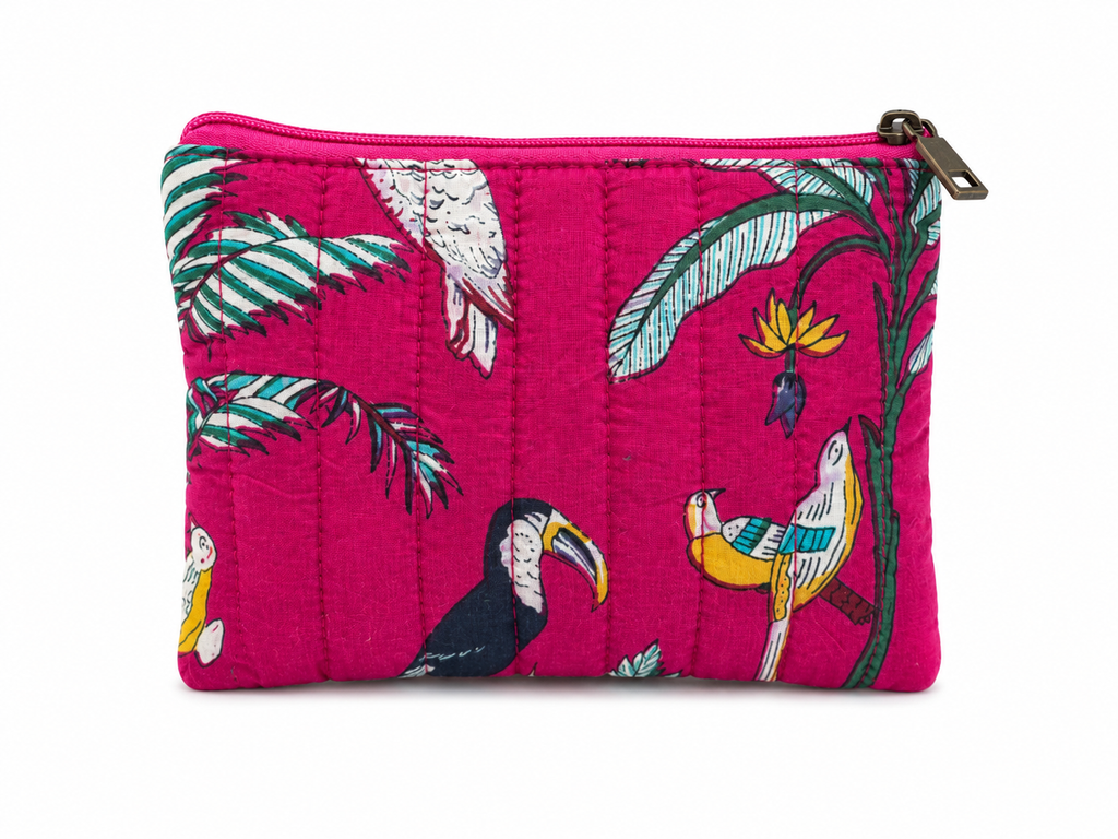 100% Cotton Jungle Print Make Up Bag - Pink