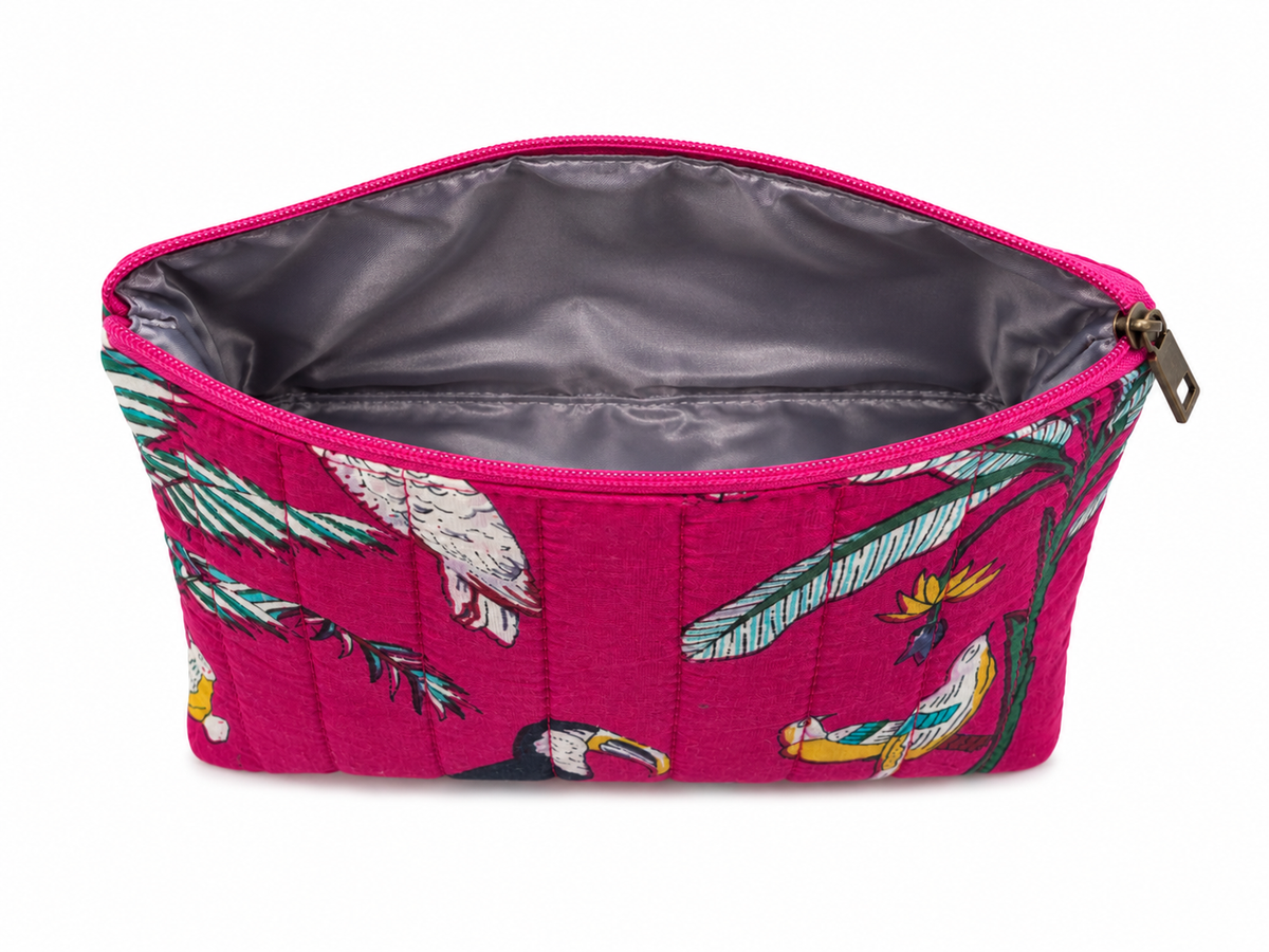 100% Cotton Jungle Print Make Up Bag - Pink