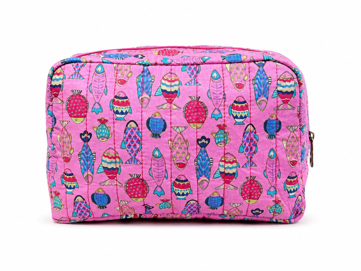 100% Cotton Patterned Wash Bag - Pink
