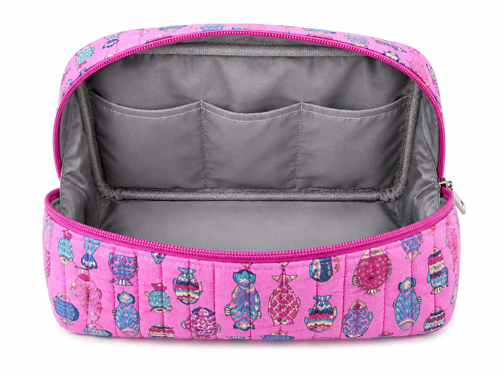 100% Cotton Patterned Wash Bag - Pink