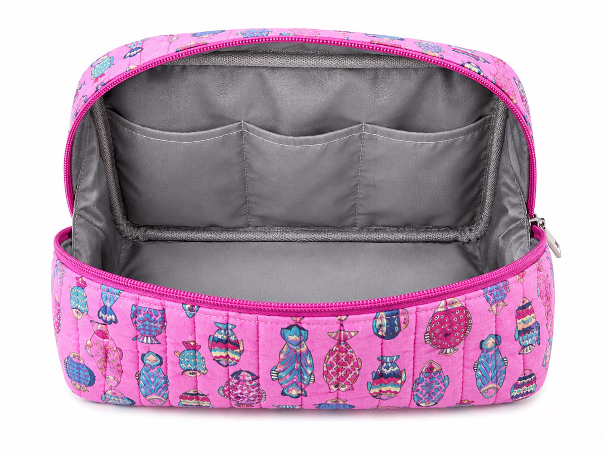 100% Cotton Patterned Wash Bag - Pink