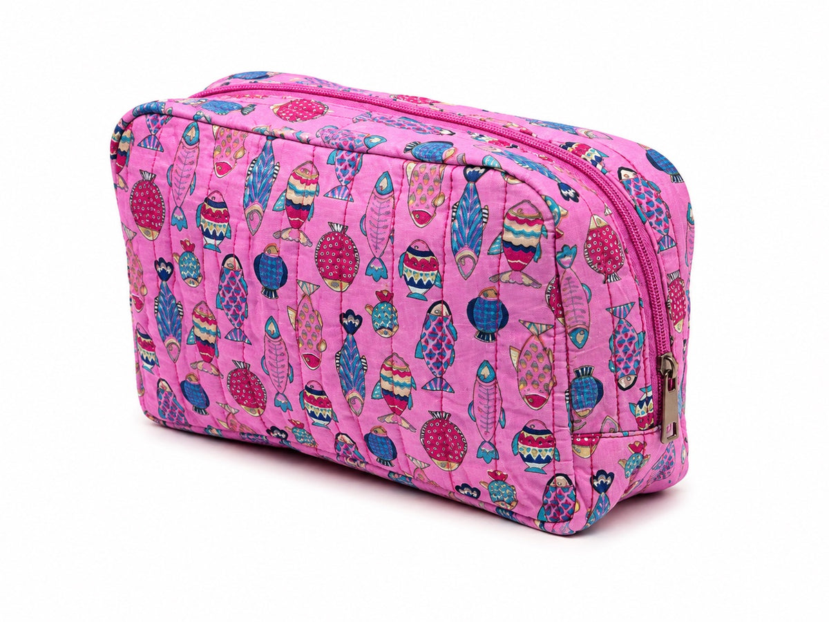 100% Cotton Patterned Wash Bag - Pink