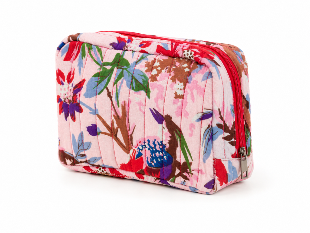 100% Cotton Floral Wash Bag - Pink