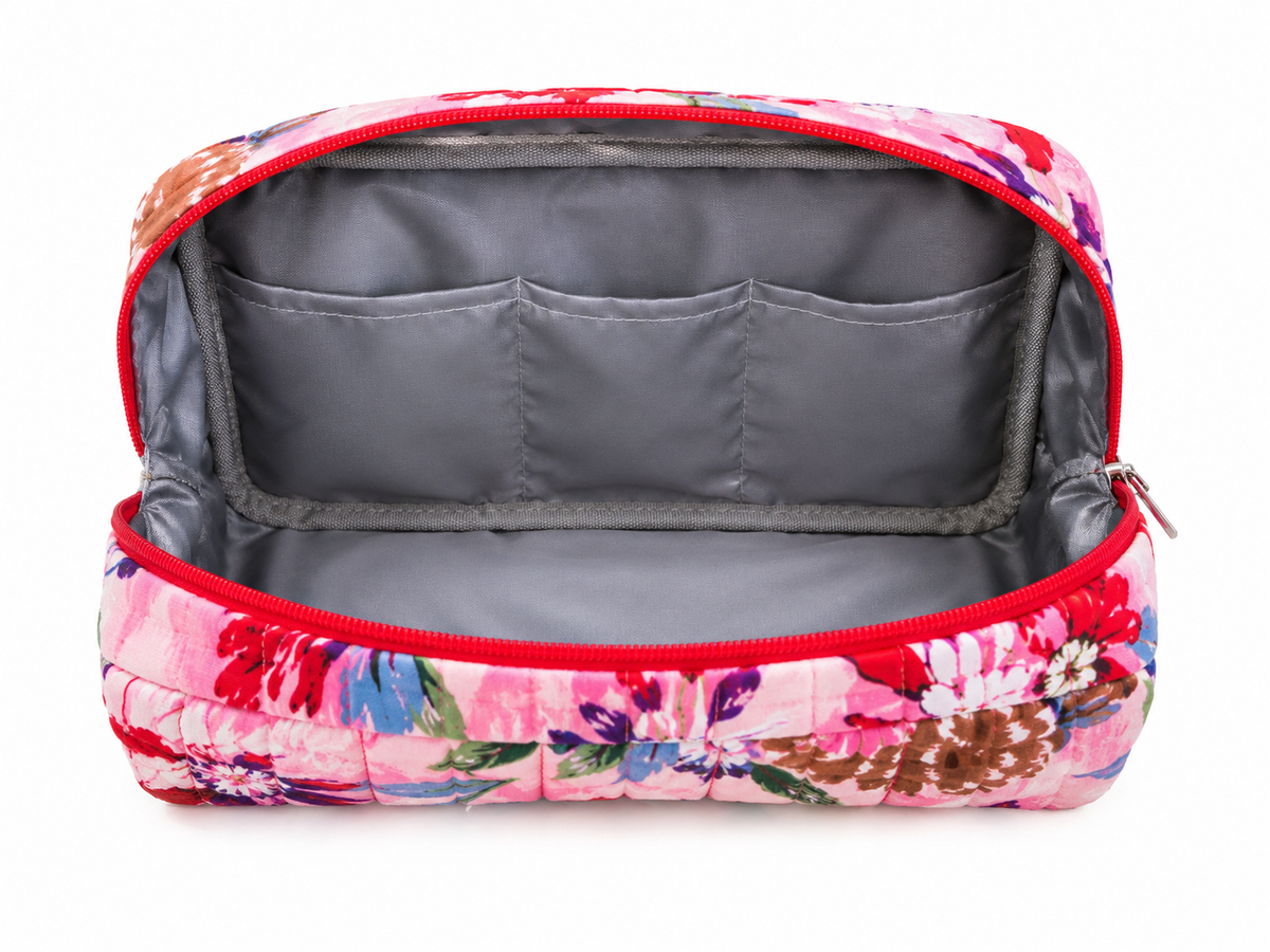100% Cotton Floral Wash Bag - Pink