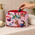 100% Cotton Floral Wash Bag - Pink