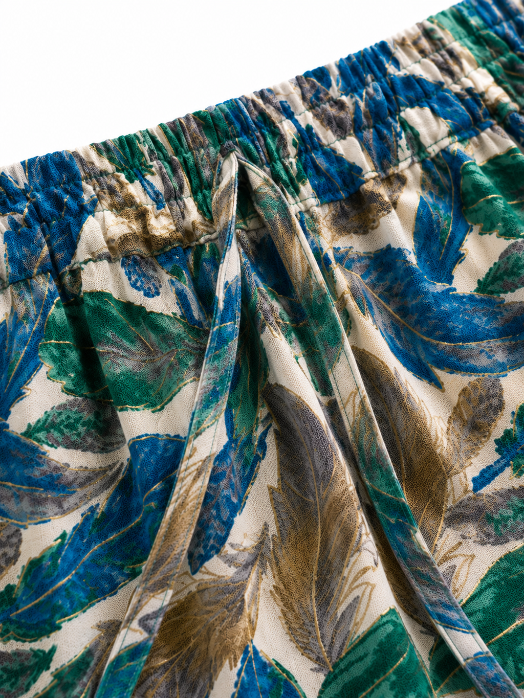 Women's Feather Print Cotton Trousers - Blue/Green