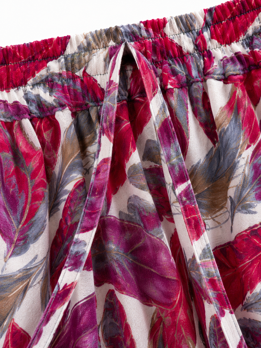 Women's Feather Print Cotton Trousers - Red/White