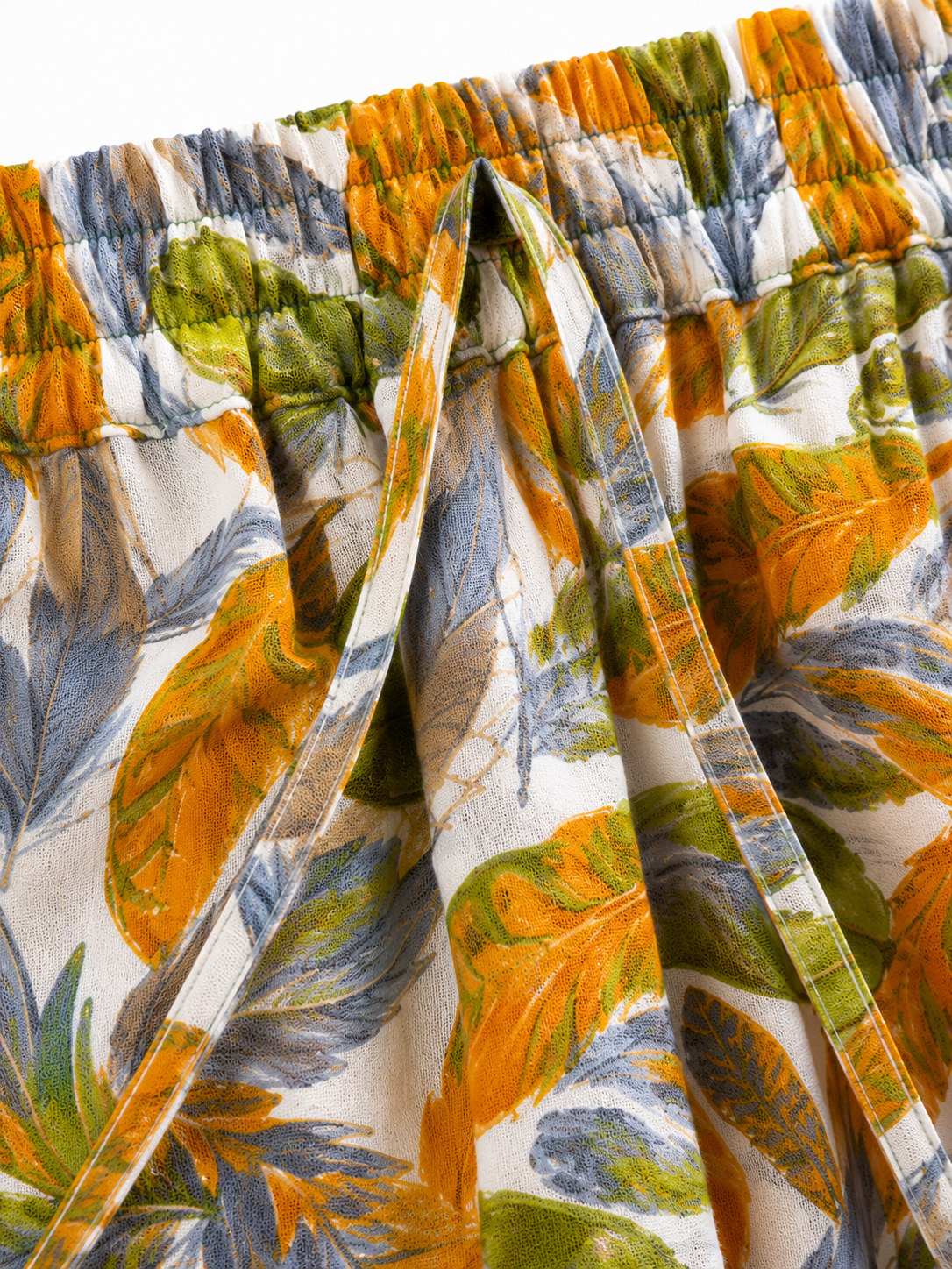 Women's Feather Print Cotton Trousers - Yellow/Green