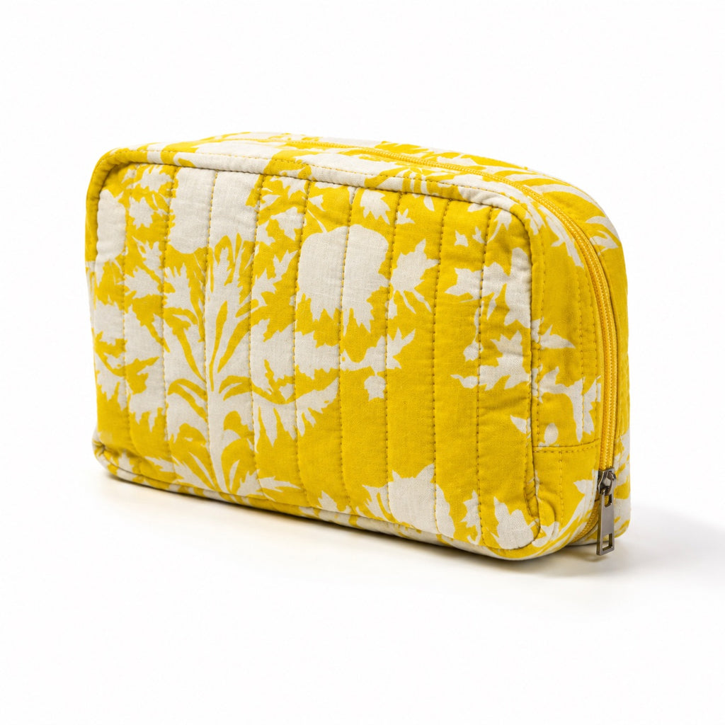100% Cotton Floral Wash Bag - Yellow