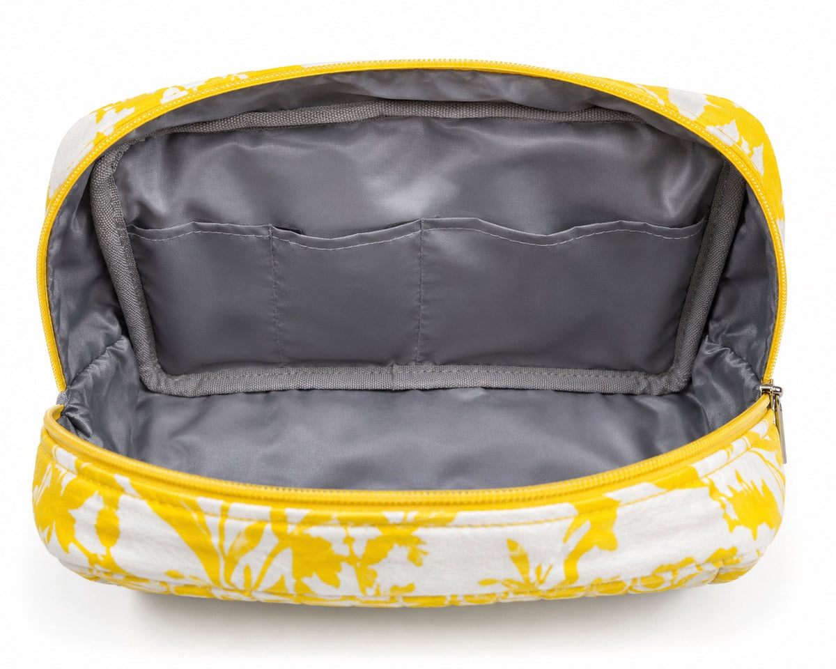 100% Cotton Floral Wash Bag - Yellow