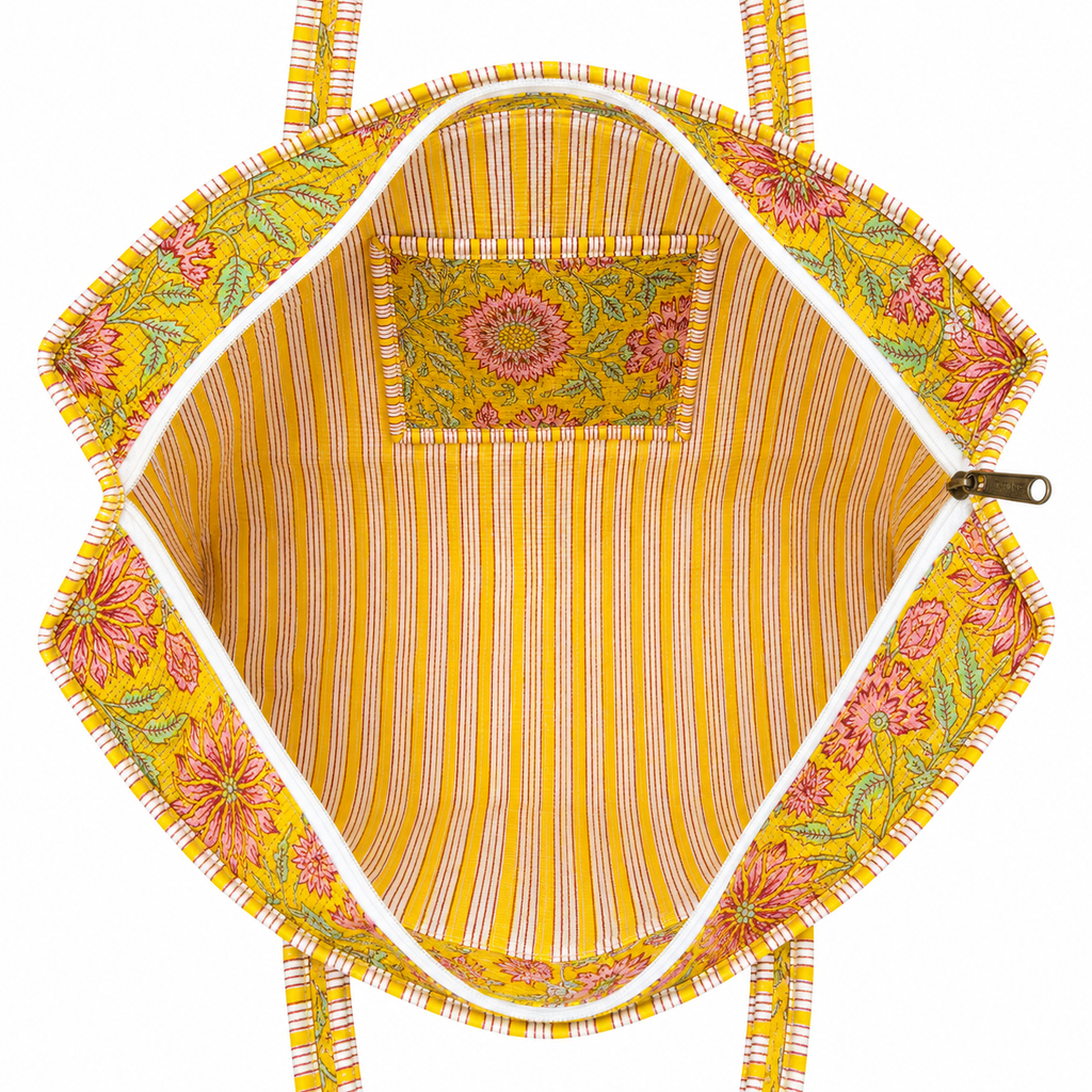 100% Cotton Sunflower Print Tote Bag - Yellow
