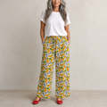 Women's Feather Print Cotton Trousers - Yellow/Green